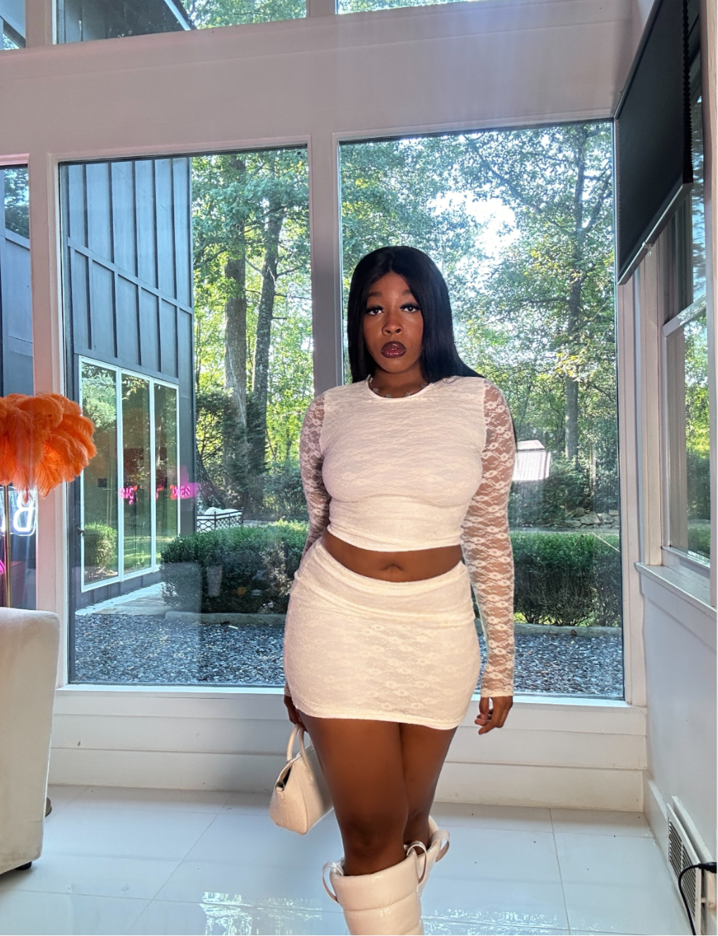 “Snow Bunny” White Lace Matching Skirt Set