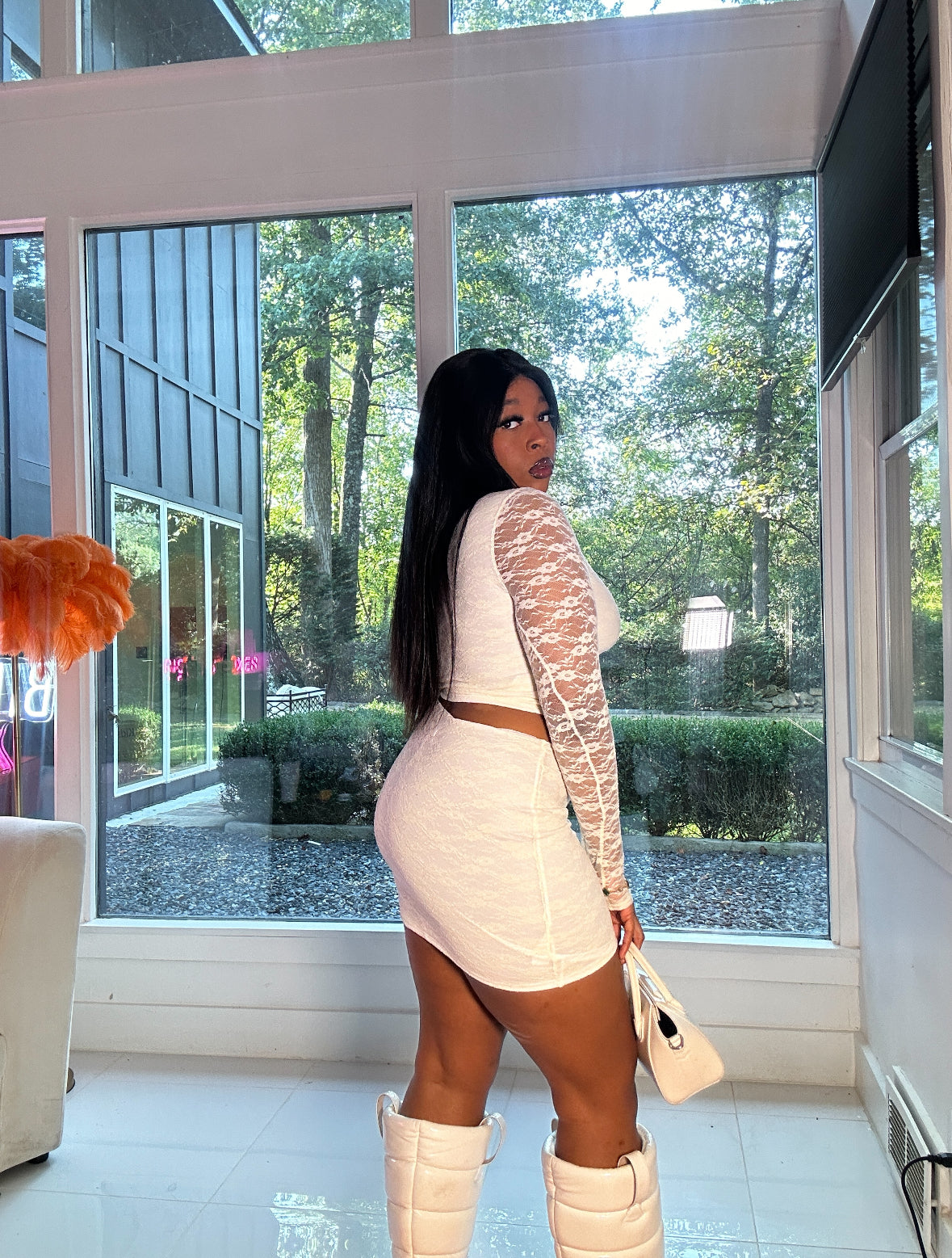 “Snow Bunny” White Lace Matching Skirt Set