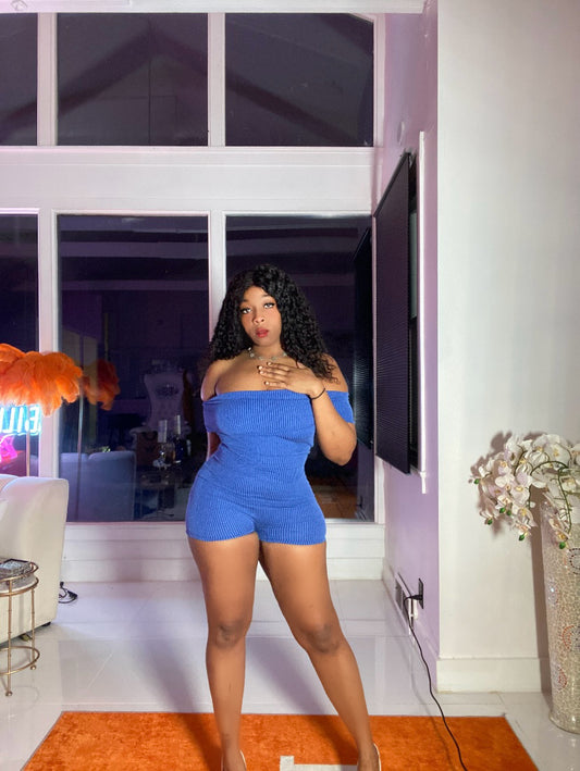 “Blue Hundreds” Off the Shoulder Romper